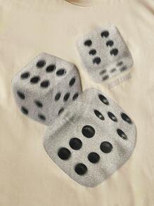 Manfinity VCAY 1 件男士 Y2K 服装趣味休闲超大潮流高街复古风格创意骰子天使麦当娜油画印花黑色针织 T 恤 - 卡其色 - 查看 5