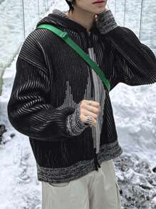 DAZY Men's Casual Pattern Cardigan Sweater, Autumn Jacket Hoodie - Black - View 8