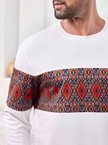 Manfinity Homme Herren Grafik Muster Kontrast Rundhals Pullover Sweatshirt, Lässiger Alltags Tragen - Orange - Übersicht 2