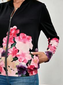 EMERY ROSE Women's Casual Floral Print Zipper Front Bomber Jacket, Spring & Fall - Multicolor - View 5