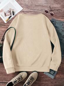 INAWLY 可爱季节性圣诞树印花圆领长袖套头卫衣 - 杏色 - 查看 2