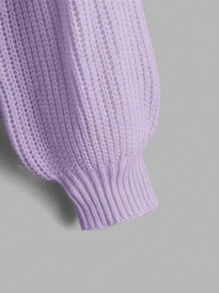 SHEIN Blusa básica de manga larga con botones delanteros de unicolor para niña preadolescente, uso casual de otoño/invierno - Morado - Ver 3