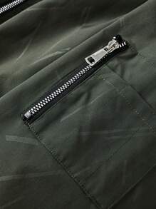 Manfinity Homme Men's Zipper Closure Long Sleeve Pockets Casual Street Style Jacket - Army Green - View 5