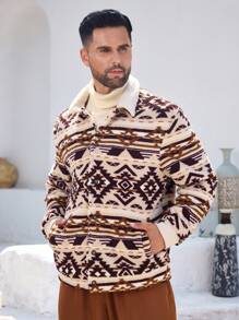 Manfinity Homme Chaqueta casual con estampado geométrico para hombres, otoño e invierno