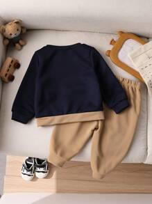 SHEIN Bộ 2 quần áo liền quần in họa tiết tai dễ thương thoải mái cho bé trai/bé gái, phù hợp mặc hàng ngày, mặc ở nhà, đi chơi, tiệc mừng em bé - Cà phê nâu - Xem 2