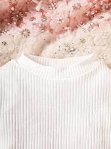SHEIN Playful Pals 3 件套女婴针织上衣 + 灯芯绒连体裤 + 手提包，秋冬 - 藍色 - 查看 5