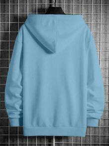 Manfinity Homme Men Geometric Pattern Hoodie With Kangaroo Pocket, Fall, Long Sleeve Top - Baby Blue - View 2