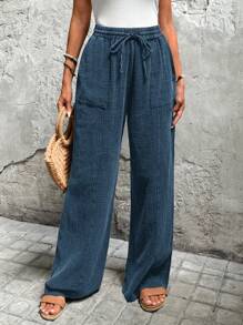 SHEIN LUNE 2 层水洗纱布女式长裤