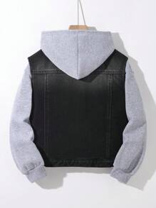 SHEIN 青少年男孩时尚休闲黑色牛仔布内衬，更加保暖，羊毛内衬无袖牛仔背心，适合日常穿着和秋冬季儿童服装 - 黑色 - 查看 3