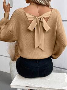SHEIN Frenchy Tie Back Drop Shoulder Back Band Sweater,New Years Women Outfit,Long Sleeve Tops In Fall/Winter