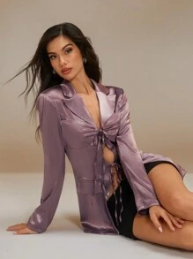 SHEIN Unity Women's Purple Satin Double Strap Fitted Blazer - Brown - View 1