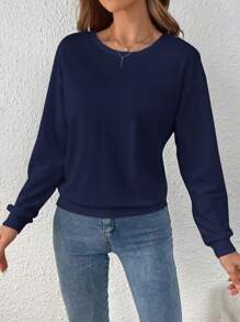 SHEIN Clasi Women's Solid Color Contrast Lace Drop Shoulder Long Sleeve Elegant Sweatshirt, Spring & Fall