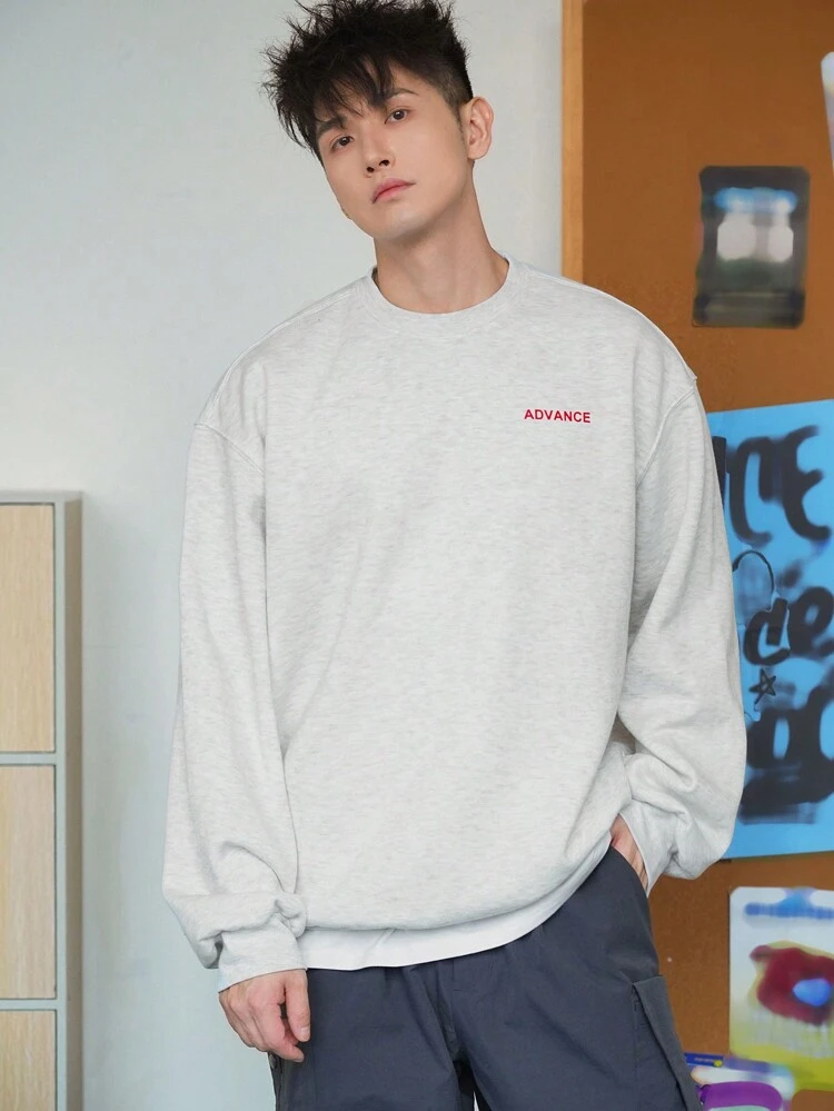 Men's Solid Color Pullover Sweatshirt, Autumn