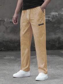 Teen Boys' Letter Patch Pocket Drawstring Tapered Pants - Apricot - View 1