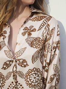 Maija 2-częściowy damski swobodny zestaw bluzki i spódnicy z nadrukiem roślinnym, jesień