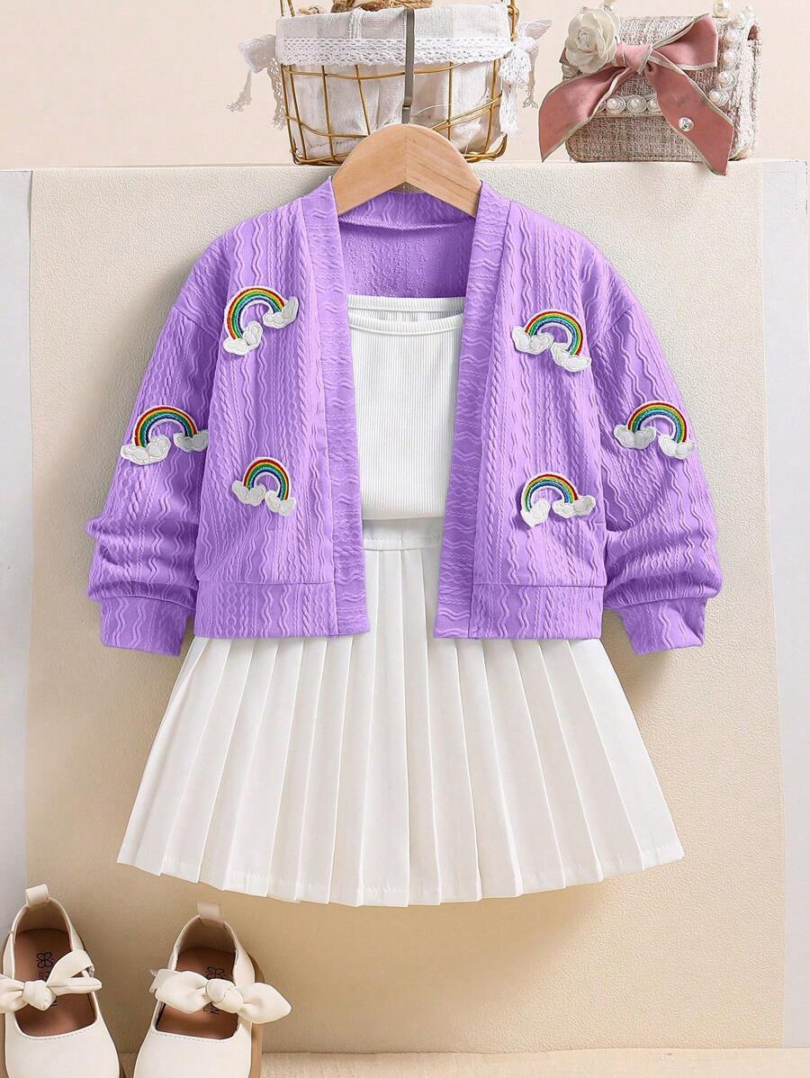 SHEIN 2 piezas Conjunto de chaqueta azul arcoíris colorida + falda plisada para niñas, vuelta al colegio - Morado - Ver 1