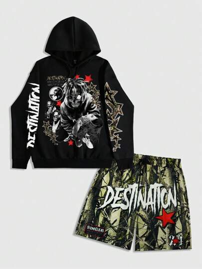 Street Life Japanese-Style Pull-Over Sweatshirt With Graphic Print And  Twill Shorts Set