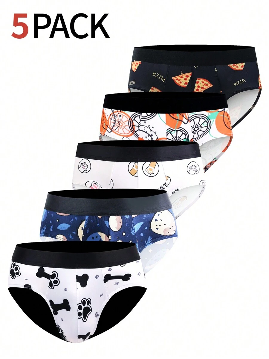 5pcs/Set Men's Fashion Print Triangle Briefs - Multicolor - View 1