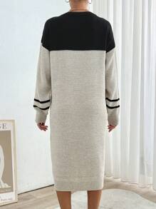EURMUSE Autumn-Winter Casual Color Block Striped Knit Sweater Dress