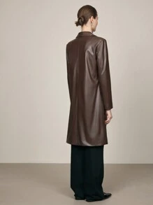 BizChic Women's Elegant Commuter Faux Leather Structured Long Trench Coat, Christmas Outfit - Coffee Brown - View 9