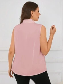 SHEIN Clasi 大码女式夏季拼布荷叶边无袖优雅衬衫 - 藕粉色 - 查看 2