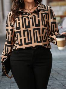 SHEIN Clasi 大码休闲全印花长袖衬衫，春秋