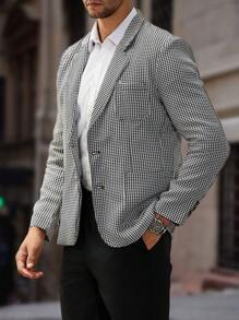 Manfinity Mode 男士时尚千鸟格翻领休闲西装外套，秋季