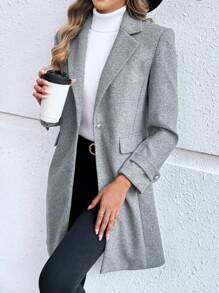 EMERY ROSE Women Casual Lapel Woolen Coat For Autumn - Grey - View 1