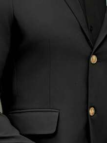 Manfinity Mode 男士纯色立领长袖西装外套和裤子休闲商务套装 - 黑色 - 查看 3