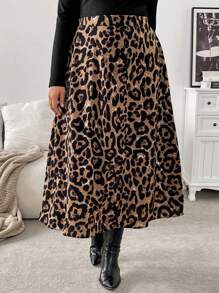 SHEIN Frenchy Plus Size Women Elegant Leopard Print Skirt