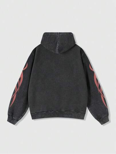 Street Life Men's Loose Fit Slogan & Character Print Long Sleeve Hooded Sweatshirt, Fall/Winter