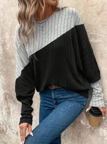 EMERY ROSE Women's Color Block Raglan Sleeve Fuzzy Texture Casual Pullover Sweatshirt, Warm & Elegan Fall Clothes Women Holiday Outfits Business Casual Women Office Wear Women Teacher Clothes Business Casual Woman Basic Tees Western Woman Attire,Long Sleeve Tops - Multicolor - View 4