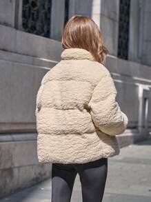RueChic Faux Fur High Quality High Neck Nice & Warm Winter Coat - Beige - View 3