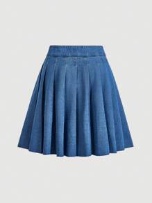 SHEIN MOD Falda midi plisada de jean talla grande, azul casual