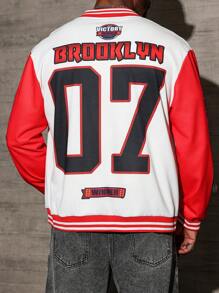 Manfinity LEGND Chaqueta de béisbol casual de manga larga con estampado de letras, para hombre de talla grande, primavera/otoño - Multicolor - Ver 6