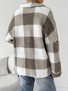 SHEIN EZwear Women's New Plush Regular Jacket - Brown - View 2