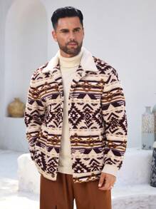 Manfinity Homme Chaqueta casual con estampado geométrico para hombres, otoño e invierno