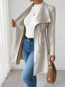SHEIN Raffinéa Faux Deer Suede Solid Color Elegant Drawstring Long Sleeve Jacket Fall Winter Cloth For Women - Apricot - View 6