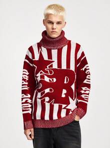 ROMWE MEN Street Life Herren lässiger Farbblock Streifenmuster Rollkragenpullover, Herbst & Winter