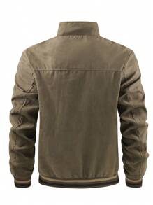 Manfinity LEGND Men's Solid Color Zip-Up Faux Suede Casual Jacket, Autumn