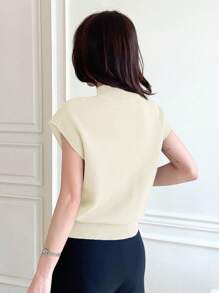DAZY Women's Solid Color Half High Collar Batwing Sleeve Knit Top, Spring & Summer - Beige - View 5