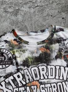 Manfinity Roughcore 男式加大码圆领字母和数字印花短袖 T 恤 - 彩色 - 查看 5