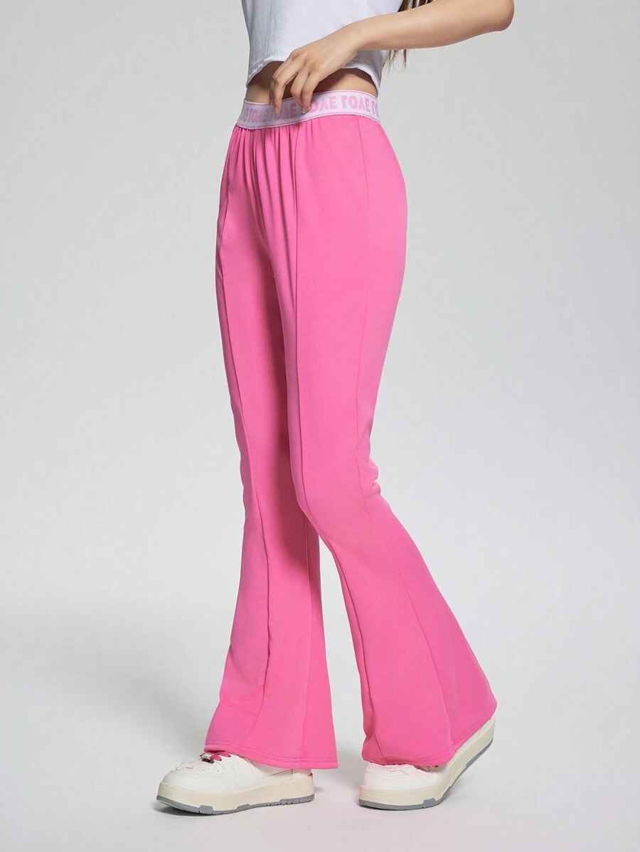 SHEIN Explorewe Teen Girls' Flared Pants With Love Letter Waist Band