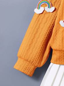 SHEIN Set da 2 pezzi di bambina stile coreano con giacca colorblock arcobaleno + gonna plissettata, torna a scuola