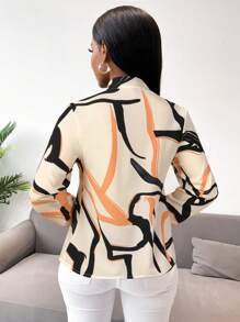 VaVaBold Áo sơ mi dài tay cổ chữ V họa tiết xuân thu thanh lịch cho nữ - Màu be - Xem 2