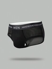 Men's Mesh Contrast Letter Elastic Band Sexy Underwear - Black - View 1