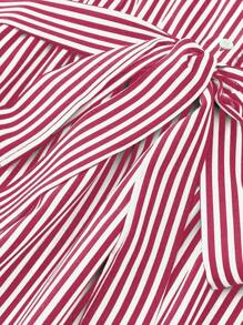 SHEIN Clasi 大码女式夏季短袖纽扣前开襟休闲连衣裙 - 玫紅色 - 查看 4