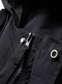 Manfinity Homme Chaqueta casual con capucha para hombre con cremallera, cordón y manga larga de unicolor