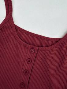 Chiquease Summer Ribbed Buttoned Half-Open Strap Camisole - Multicolor - View 3