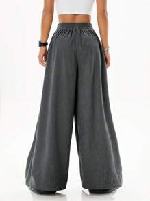 Coolane Pantalones anchos de pierna ancha de unicolor, con efecto textural, cintura caída, estilo casual y holgado para mujer